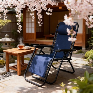 折りたたみ式屋外テラスラウンジチェア枕付き特大無重力椅子 - Product Image 1