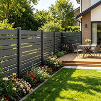 Clôture d'angle à lattes horizontales en aluminium anthracite foncé avec ventilation pour terrasse extérieure moderne en bois