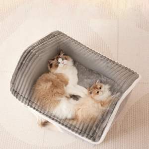 Gemütliches, geschlossenes, warmes Katzen hausbett für Katzen und kleine Hunde, weiches, faltbares privates Tierheim mit abnehmbarem Kissen - Product Image 4