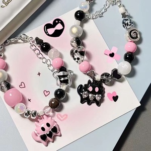 Conjunto de Pulseras de Cuentas Kawaii, Lindos Dijes de Gato Demonio y Fantasma, Joyería Gótica Pastel Harajuku, Accesorios Estéticos E-Girl para Uso Diario - Product Image 1