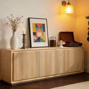 Buffet vintage asiatique en bois massif de style mid-century, meuble de <span class=keywords><strong>rangement</strong></span> décoratif avec tiroirs et portes pour salon et salle à manger - Product Image 3