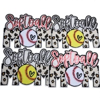 Patch en chenille « Maman Softball » à thermocoller, brodé de paillettes, pour T-shirts, sweats à capuche, vestes et projets DIY