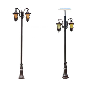 โคมไฟถนนโซลาร์เซลล์ LED กันน้ำกลางแจ้ง อลูมิเนียมอัลลอยด์ 3500K แสงวอร์มไวท์ หัวคู่ ไฟสวน ติดตั้งบนพื้นผิว รับประกัน 10 ปี - Product Image 1
