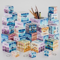 Zcube OEM ODM Personnalisé 3x3 Support à stylos en forme de cube à motif géométrique sur le thème du voyage, impression UV, plastique ABS, promotionnel, pour bureau, puzzle, voyage