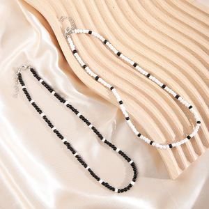 Korean Style Bohemian Seed Bead Necklace Women Rice <b>Pearls</b> Geometric Fashion <b>Choker</b> Black White Color Spring 2022 - Product Image 3