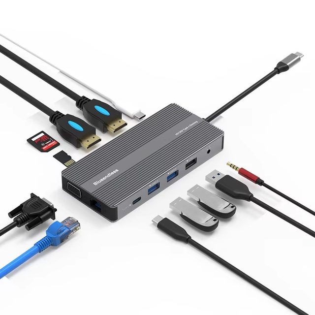 High Quality 12 in 1 Type-c Hub Multiport Dock Station 4k Hd Usb3.0 Rj45 Pd Charging Adapter 12 Ports Usb C Hubs