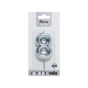 Vela Plateada con el Número 8 para Fiestas, 6 cm, Decoración para Pasteles - Product Image 2