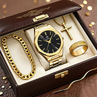 Ensemble de montres et bijoux pour homme, style business, motif diamant, luxe léger, quartz, avec bracelet en alliage de zinc et acier