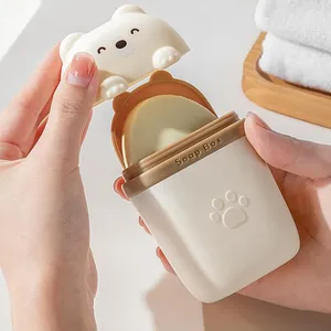 Jabonera Portátil Impermeable con Diseño de Oso de Dibujos Animados, Caja de Jabón de Plástico Sellada para el Hogar, Viajes y Campamento - Product Image 1