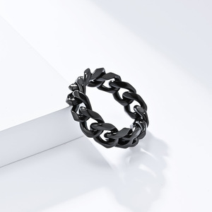 Unisex <b>Titanium</b> Steel Cuban Chain <b>Ring</b> Steel Color Gift Jewelry - Product Image 4