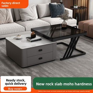 Table basse moderne de luxe léger avec structure en acier inoxydable et plateau en verre télescopique pour salon et petit appartement - Product Image 5