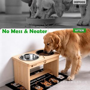 Comedero de Madera para Perros Shainfun de 20 cm, Soporte Elevado con Doble Tazón para Comida y Agua para Perros y Gatos - Product Image 5