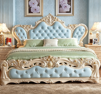 Lit double en bois massif gravé de style européen 1,8 m avec espace de rangement, coussin moelleux, luxe, villa, chambre principale, mariage
