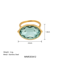 Bague de mariage en acier inoxydable plaqué or 18 carats avec grand diamant ovale bleu, bijou cadeau pour femme