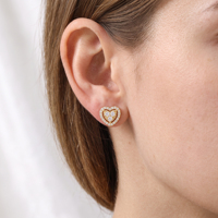 Pendientes de Diamantes Creados en Laboratorio de Alta Calidad, Corte Redondo, Diseño de Corazón con Pavé, Oro de 14K, Diamantes VVS