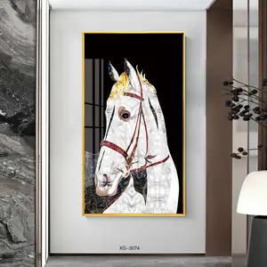 Peinture d'art d'animal en cours d'exécution personnalisée, impression sur toile enveloppée, cheval blanc, image pour chambre à coucher