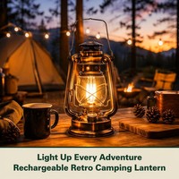 Lanterne de camping LED rétro rechargeable en fer forgé et acrylique, 3 modes de flamme, blanc chaud, pour randonnée et pique-nique en extérieur, 35 cm, USB