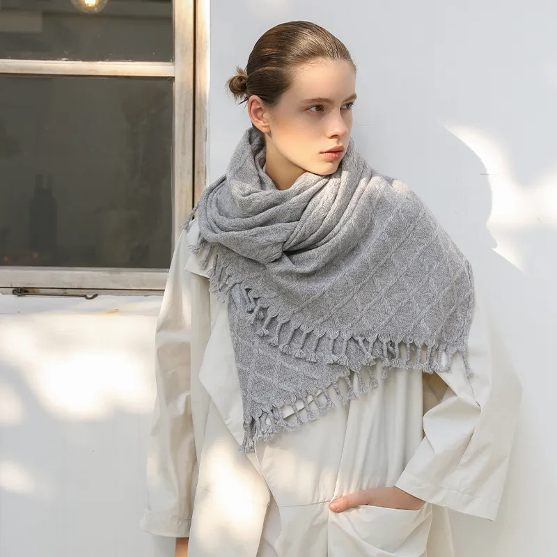 Длинный кашемировый шарф, индивидуальная мода, женская шаль, теплый вязаный плотный зимний женский шарф