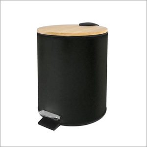 Household Round Trash Can Waste Bin Pedal Bin With Bamboo Lid
