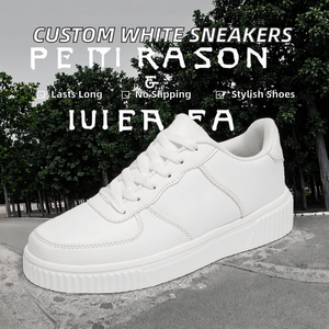 Brand Logo Custom <b>Men</b> Flat Skateboard Sports Sneakers Blank Pure <b>White</b> Synthetic <b>Leather</b> Plus Size EU 49/50 Fashion Trend - Product Image 2