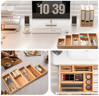 Organisateur de tiroir extensible en bambou réglable, plateau à couverts en bois naturel pour le rangement des ustensiles de cuisine