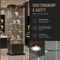 Vitrine LED en verre pour magasin de détail avec éclairage et verrouillage, personnalisable avec logo, pour centres commerciaux et usage commercial