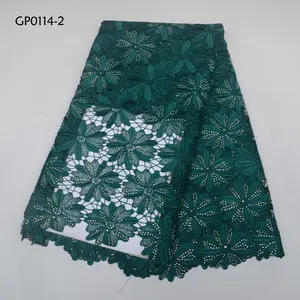 Guangzhou Felicia African French Lace Fabric Water Soluble Guipure Deep Green High Quality Nigerian Lace Fabric