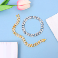 Vente chaude 9mm Glacé Cubain Lien Chaîne Bracelet Deux Rangées de Bling Strass Plaqué Or Alliage pour Cadeau par Vente Chaude