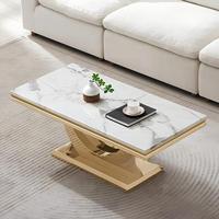 Ensemble de table basse et table d'appoint en acier inoxydable de luxe italien, table d'appoint moderne en marbre pour salon, hôtel et maison
