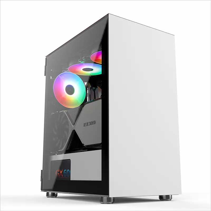 Tempered glass Computer Case Tower Pc Parts with Full Metal Board V650 Pretty White Desktop Stock Gaming Computer Case