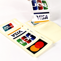 Pegatinas de logotipo personalizadas JCB VISA y UnionPay, impresión a doble cara, Pegatinas transparentes serigrafiadas para bancos