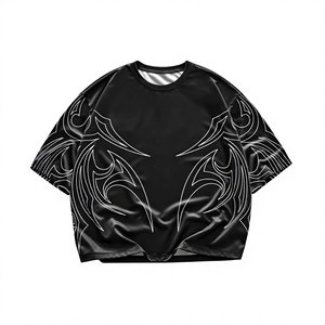 T-shirt à manches courtes surdimensionné pour homme, noir, imprimé graphique blanc, tissu en coton, style streetwear, design à séchage rapide, t-shirts streetwear - Product Image 1