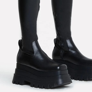 Stretch Upper Women Thick Sole High <b>Platform</b> Over Knee <b>Boots</b> Square Toe Chunky Heels Skintight Thigh High Booties - Product Image 5