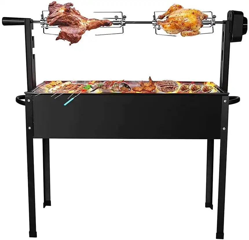 Barbecue Grills Brander Roterende Rotisserie Lamsvlees 2 In 1 Houtskool/Hout Brandende Patio Camping Bbq Grill