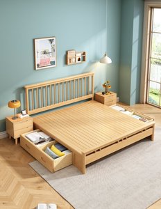 High Quality Natural Solid Wood <b>Bed</b> <b>Frame</b>, Modern Slatted Headboard <b>Platform</b> <b>Bed</b> for Bedroom Furniture - Product Image 2