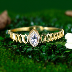 Bracelet en cristal, acier inoxydable 316L, plaqué or PVD, design ovale avec pierre, bijoux tendance pour femmes - Product Image 3