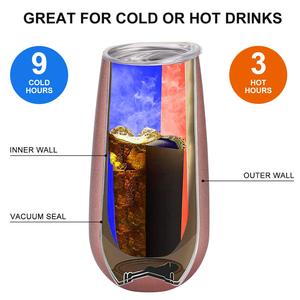Leopard print flutes champagne no foot double tumbler insulated with lips 6 OZ unbreakable stainless steel Gold cups - Product Image 2