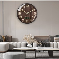 Horloge murale lumineuse imprimée en bois, décoration de la maison, salon, horloge simple silencieuse créative LCD affichage de la température et de l'humidité q unique