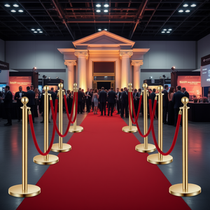 เสาเหล็กสแตนเลสสีทอง 8 ชิ้น พร้อมเชือกกำมะหยี่สีแดง 6 เส้น ฐานกลวง ผ้าปูพรมแดง อุปกรณ์ควบคุมฝูงชนสำหรับงานปาร์ตี้ - Product Image 2