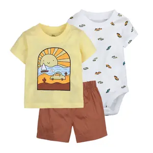 Одежда для новорожденных оптом, Весенняя вискозная Пижама для малышей, комплекты одежды для маленьких мальчиков с короткими рукавами