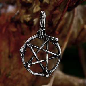 Colgante de pentagrama de acero inoxidable 316L, colgante de huesos de Calavera, colgante de motorista Punk, joyería fresca - Product Image 4