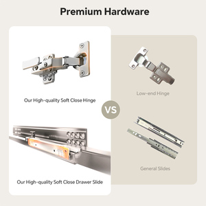Meuble-lavabo de luxe rétro français - Double vasque en bois massif avec armoire miroir, plan de travail en pierre intégré avec vasque en céramique - Product Image 5