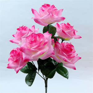 Bouquet de roses artificielles en soie rose, 7 têtes, grand format, fait main, pour décoration, vente en gros à Yiwu - Product Image 5