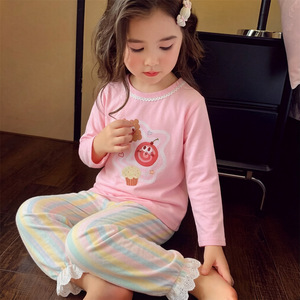 Nuevo Conjunto de Pijamas de Verano y Primavera para Niñas con Encaje Frontal, Conjunto de Ropa de Dormir Infantil Hecho de Algodón Puro - Product Image 6