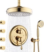 Système de douche à montage au plafond en or poli mélangeur de douche à pluie Combo en laiton