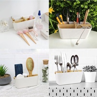 Organisateur de bureau en bambou, support carré pour stylos et crayons, support pour télécommande avec séparateur en bambou pour la maison et le bureau