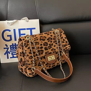 Sacs fourre-tout pour femmes tendance, imprimé léopard rétro, en peluche douce, sac à bandoulière, design automne-hiver, sacs à main pour femmes - Product Image 1