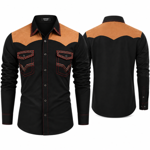 Chemise Western Homme Style Country avec Contre-pan Contrastant Brodé Double Poche Manches Longues Chemise de Cowboy Ranch Logo Personnalisé - Product Image 3