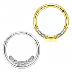 Anneau de nez en acier inoxydable 316L avec strass, serti en canal rond, bijou de piercing tendance - Product Image 1