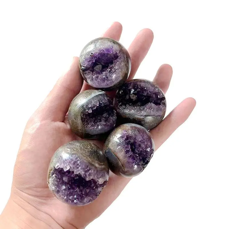 天水用アメジストクラスターアメジストジオード球体ヒーリングロック